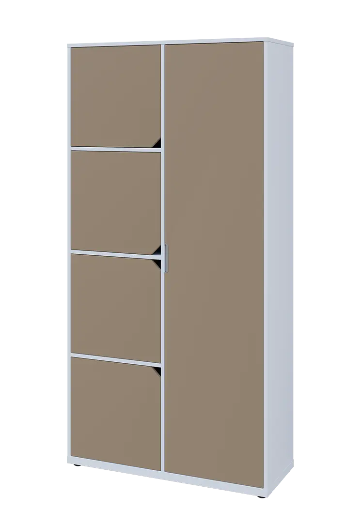 KSR6-82 P skříň šatní, 1x výsuvné ramínko, 4x dvířka, 2053x1022x400 mm, provedení pravé, bílá sněžná/latte